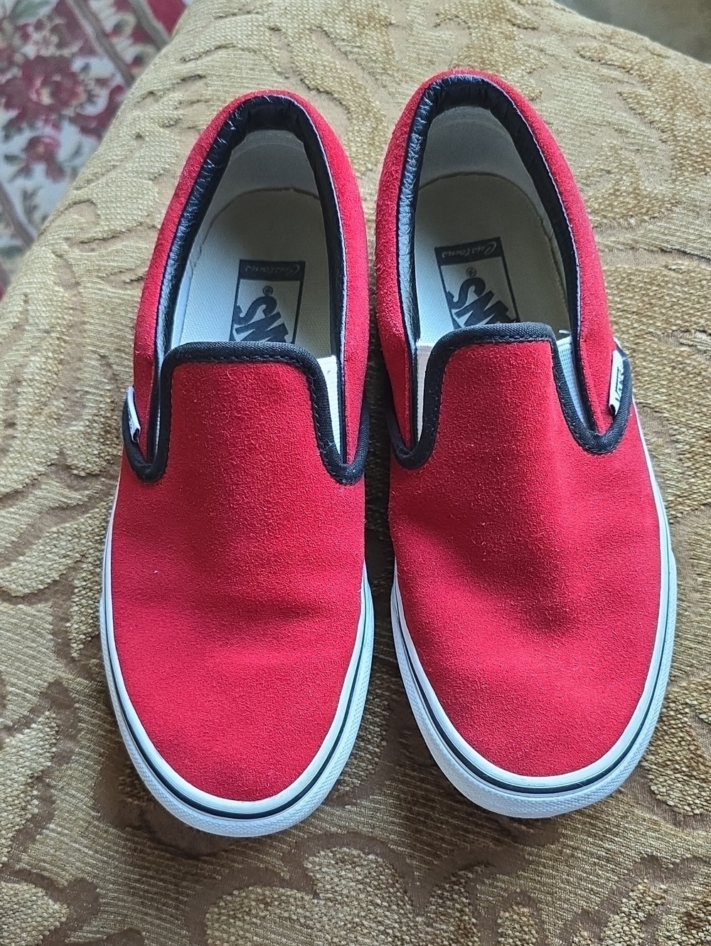 Vans Suede Slip-On Canvas Sneakers in Red with Black Trim